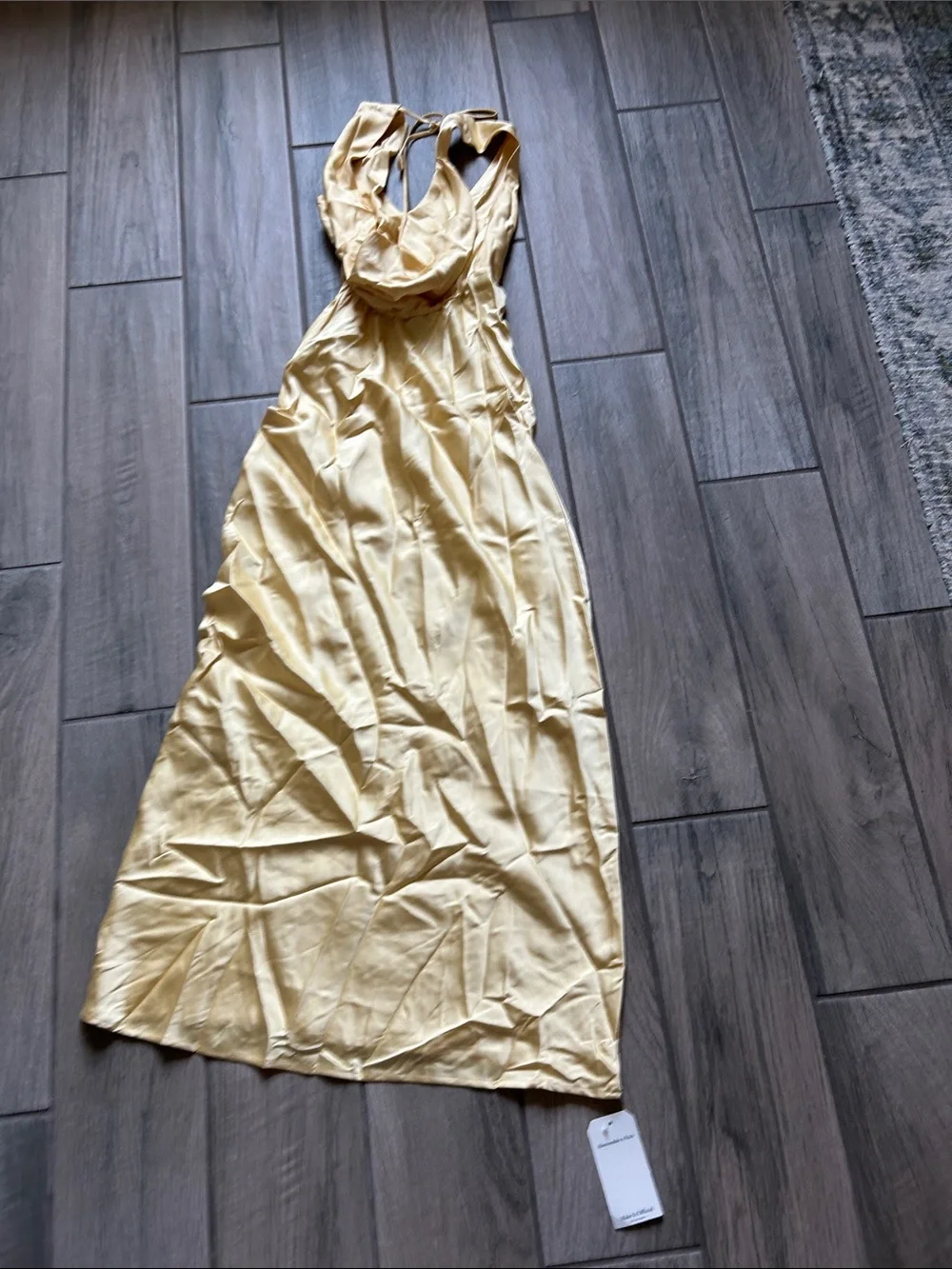 Abercrombie & Fitch Pale Yellow Satin Halter Maxi Dress